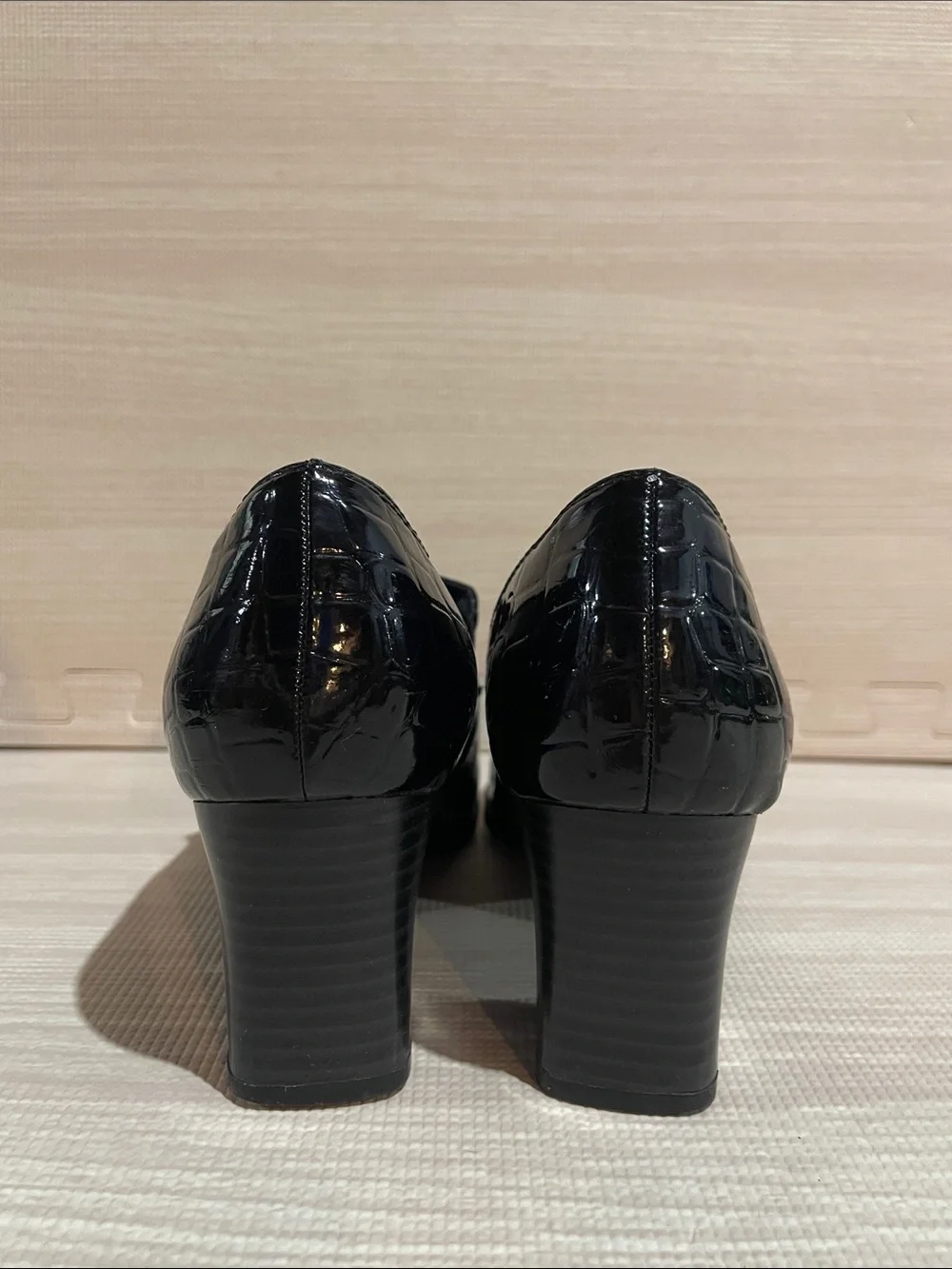 Black Croc-Embossed Block Heel Loafers - Women's